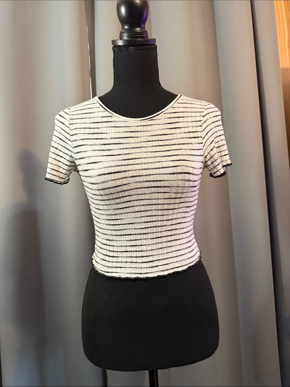 Caution To The Wind White Crop Top with Black Stripes